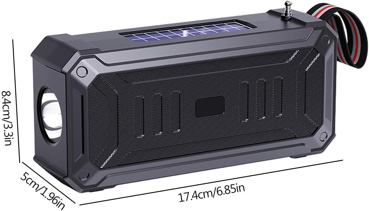 Diagram showing the dimensions of the portable solar speaker