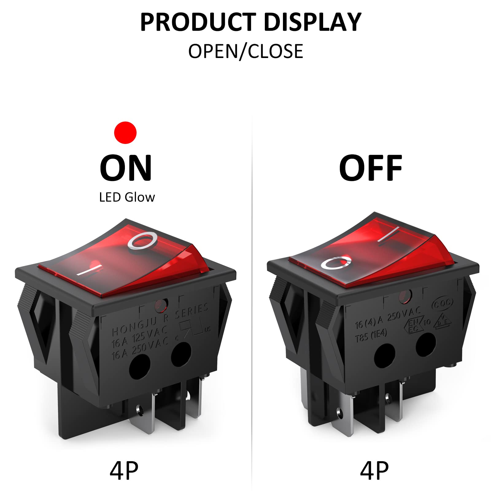 3 pcs Ac16 a/125 V 16 A/250 V Warhorse (Dpst on-Off) 4 2 Position on/Off lumière LED Rouge Lumineux Bateau Interrupteur à Bascule
