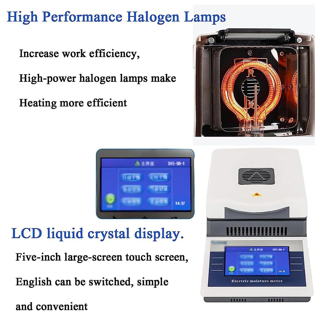 Digitaler Touchscreen-Feuchtigkeitsanalysator, elektronischer Feuchtigkeitstester, automatischer Halogen-Heizungs-Feuchtigkeitsmesser-Tester, 110 g Kapazität, 1 mg Ablesbarkeit, Chemie, Biologie, Le