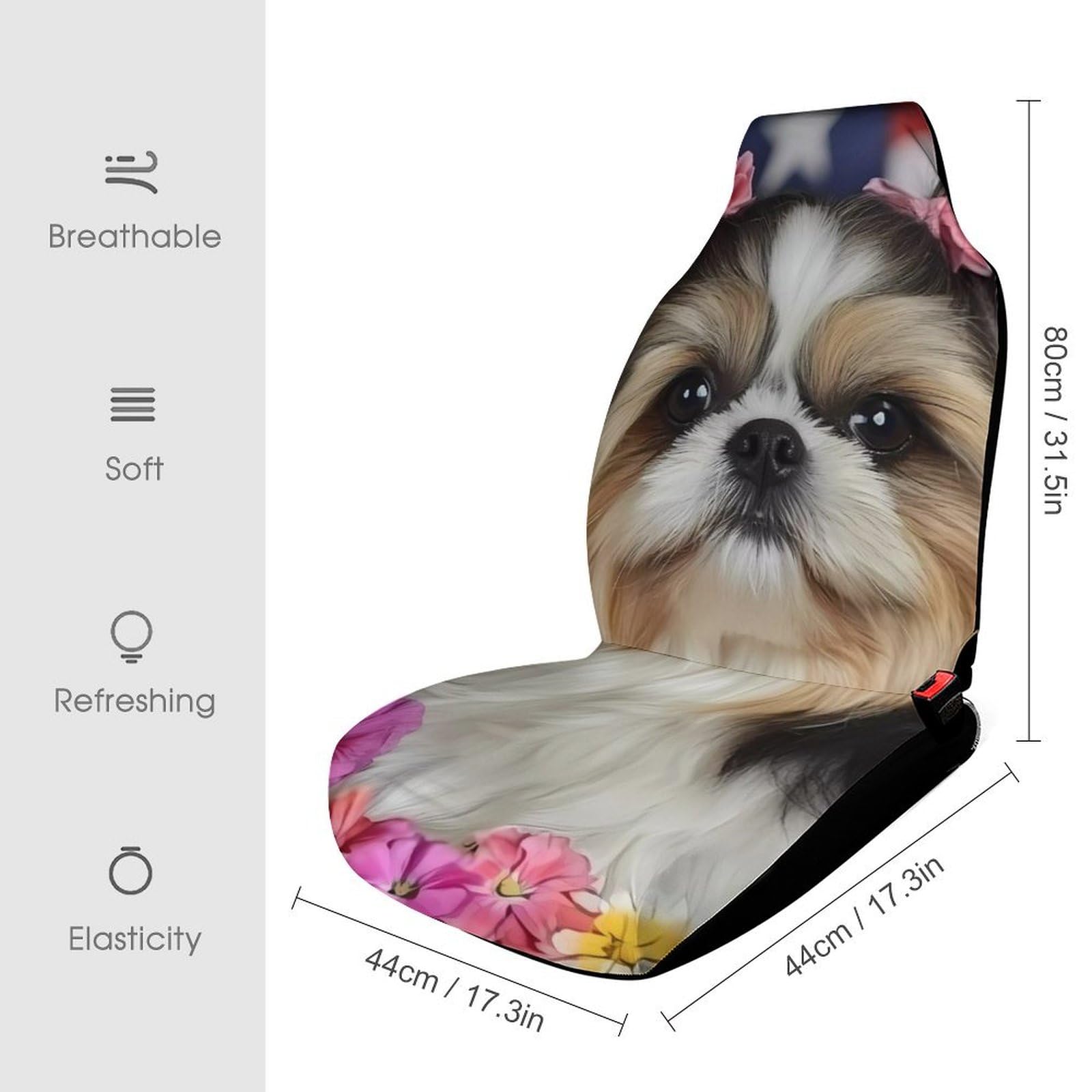 Shih Tzu Dog and Flowers Car Seat Covers Universal Car Front Seats Protector Auto Interior Accessories 1PCS