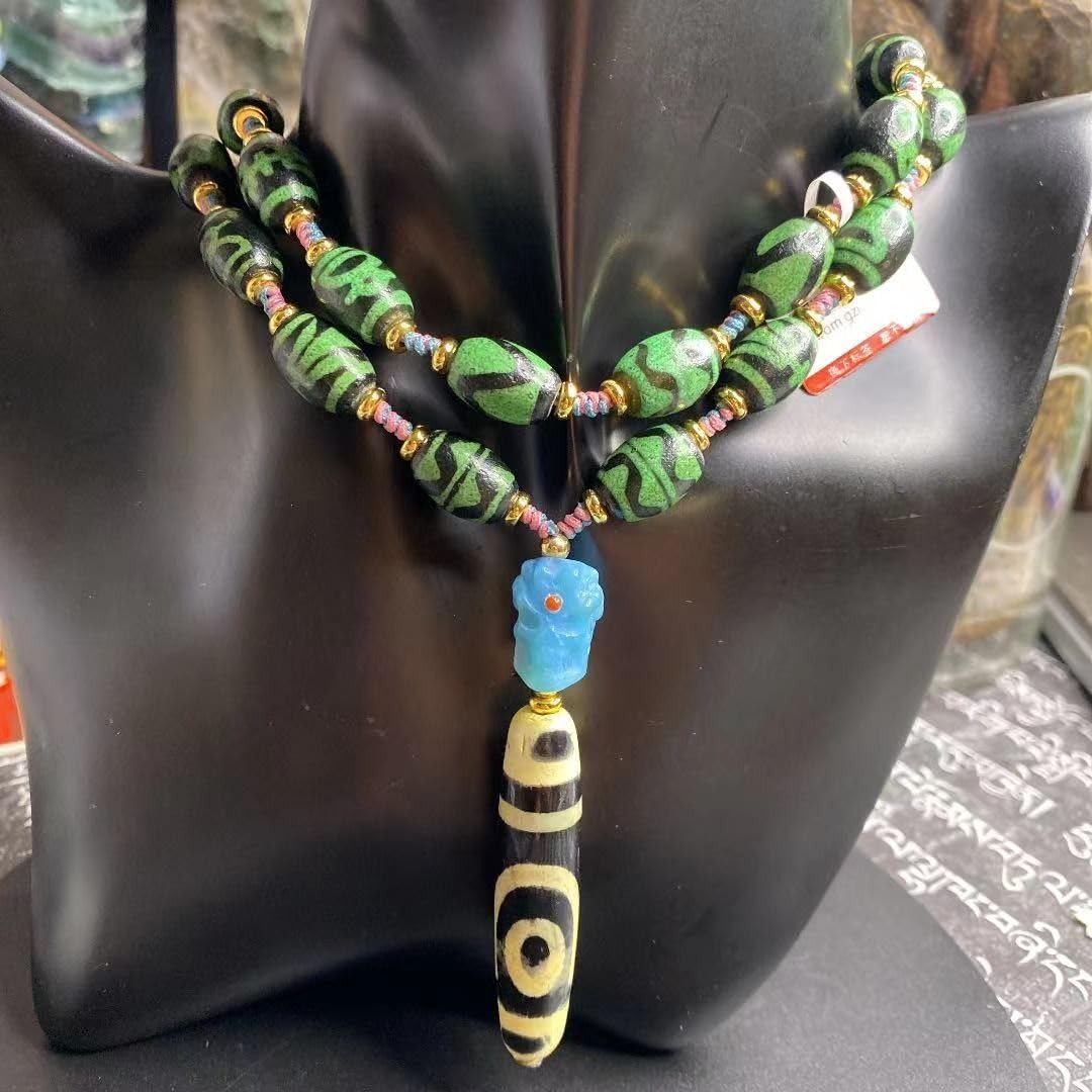 加持済み！龍二眼+瑪瑙玉髓屍陀林主精工彫+高油包漿ポタラ宮の青k米貢