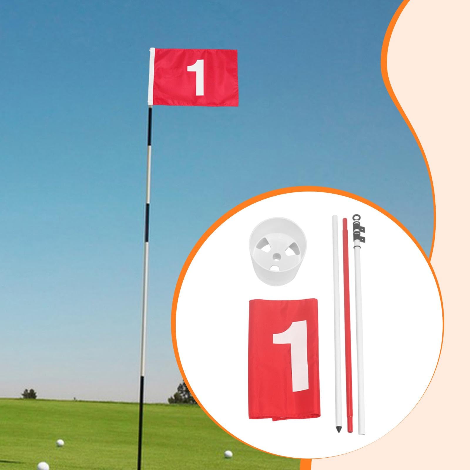 Bandera de Golf con Diseño de 3 Secciones Y Copa de Hoyo, Desmontable para Entrenamiento de Putt, Club, Césped, Patio Al Aire Libre.