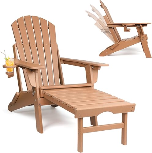 FUNBERRY Silla Adirondack con respaldo ajustable, sillas Adirondack plegables,Sillas Adirondack de plástico con otomana,Silla Adirondack resistente