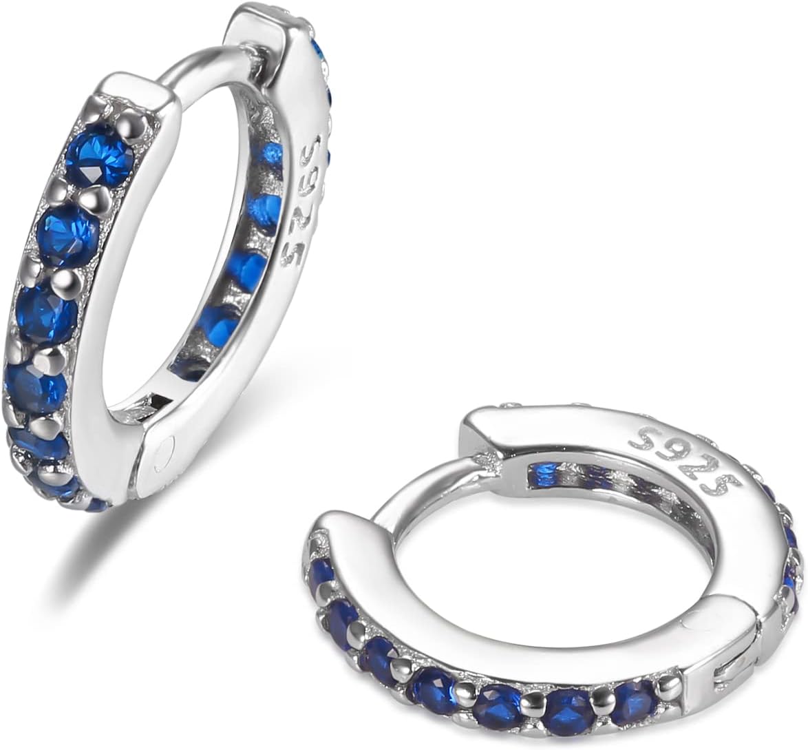 Small Huggie Hoop Earrings for Women, 925 Sterling Silver Tiny Huggie Earring with Cubic Zirconia for Everyday