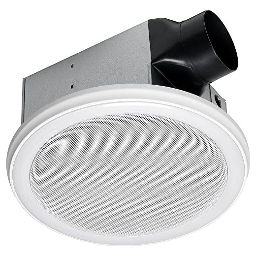 Homewerks Worldwide 7130-06-BT Decorative White 100 CFM Bluetooth Stereo Speaker Bathroom Exhaust Fan with LED Light and Remote