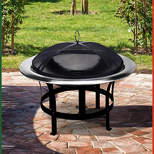 Feuersschale für den Garten 75cm mit Funkenschutz Schürhaken Feuerkorb Edelstahl Kamin Terrassenofen Außen Feuerstelle Grill Terrasse Ofen – Bild 3