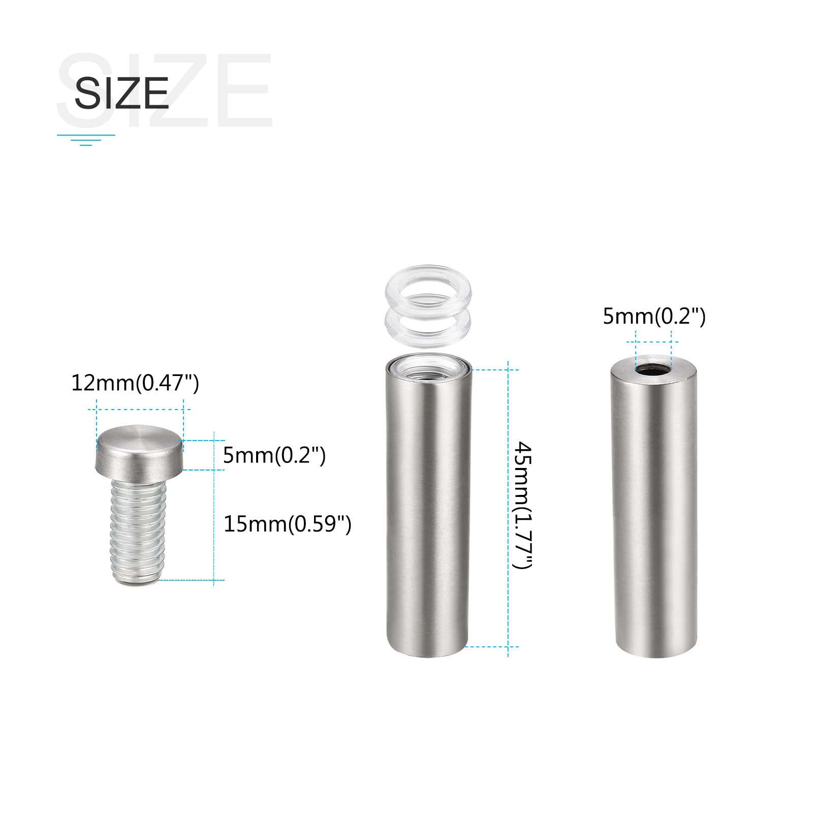 METALLIXITY Sign Standoff Screws (12x50mm) 5pcs, Stainless Steel Advertising Screws Glass Acrylic Nail - Image 2