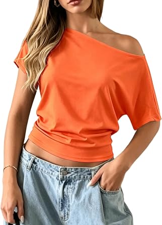 Eniloyal Off the Shoulder Tops for Women Crop Summer Short Sleeve Shirts
