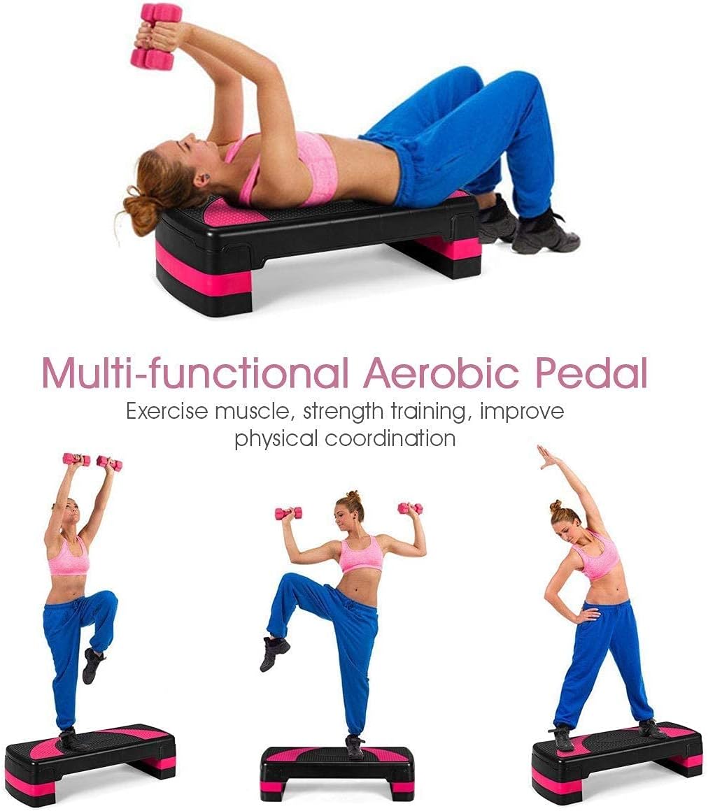 Aerobic Exercise Stepper Deck Adjustable Fitness Workout Step Platform Trainer with Risers 4 6 8 Levels Height-Adjustable for Home Gym and Office
