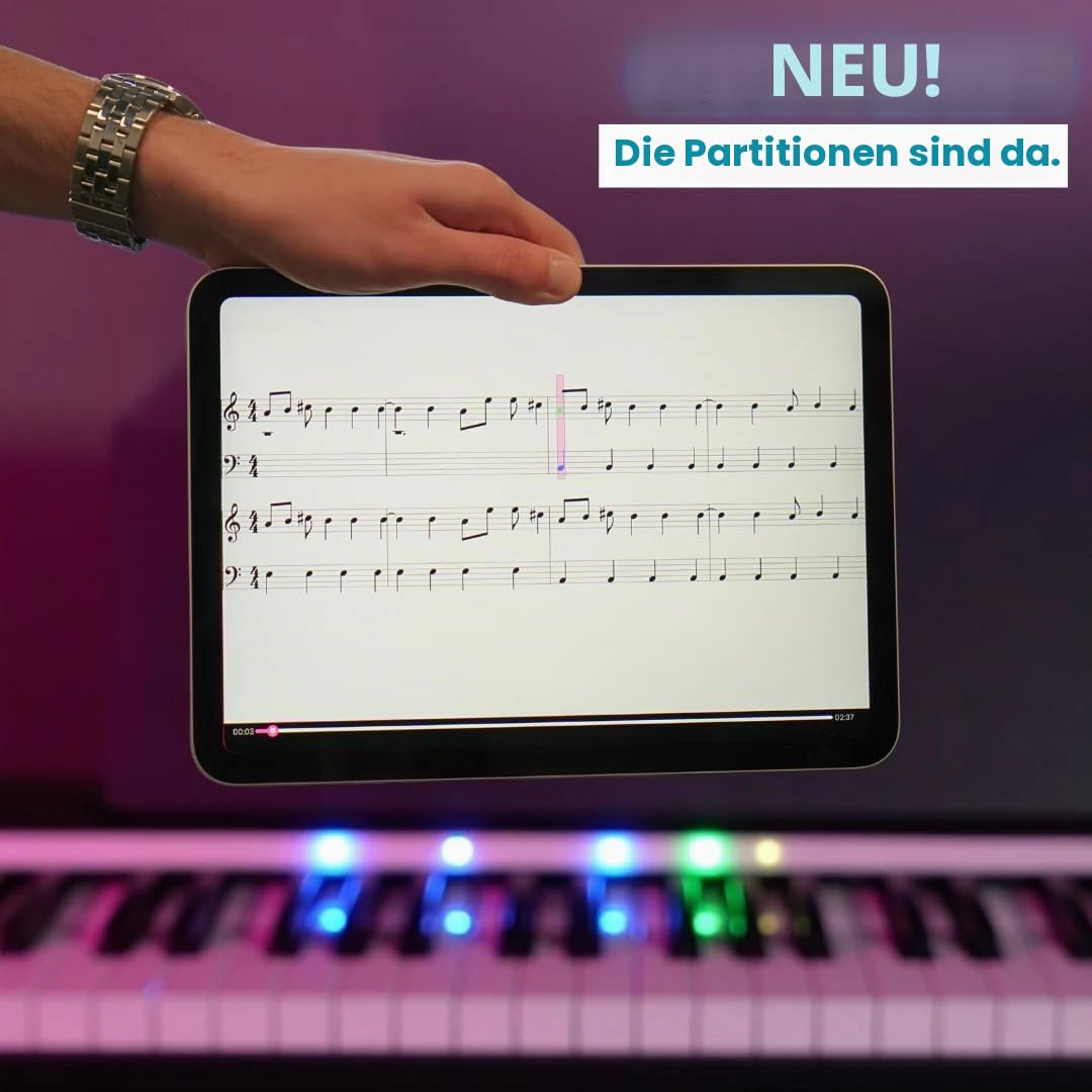 Klavier lernen auf spielerische und effektive Weise – patentiertes System – Klavierstunde mit intelligenten LEDs – Transparent