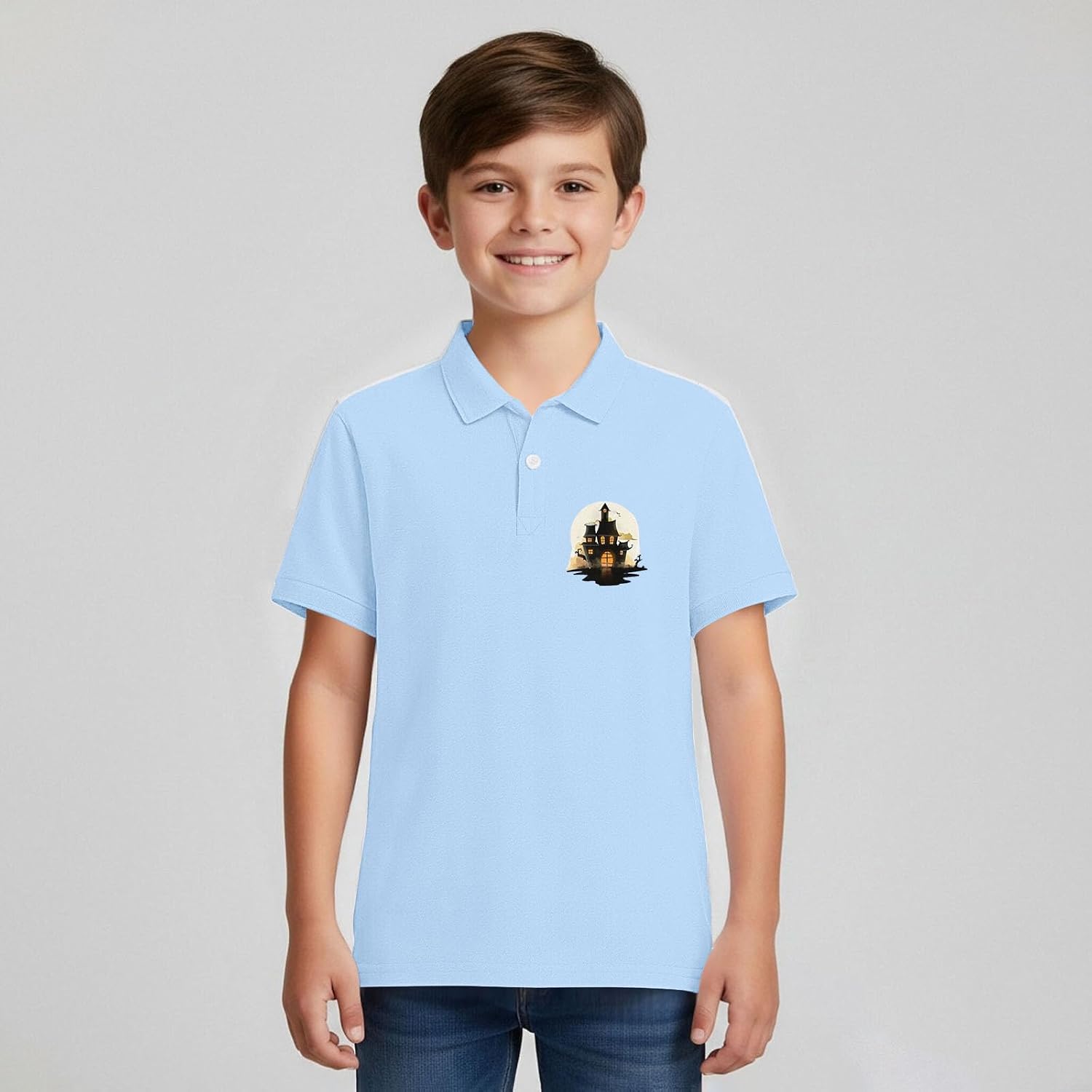 Boys Polo Shirt Summer Cute Graphic Short Sleeve Collar School Uniform Shirts Casual Breathable Golf Tennis Athletic