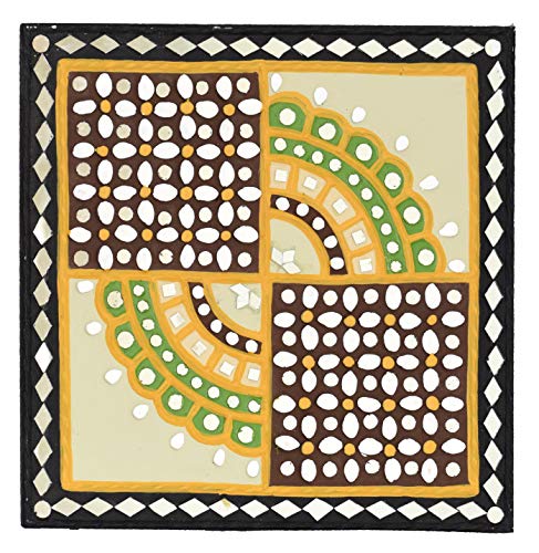Image of Ethnics of Kutch Traditional Kutch Handicraft Mud-Mirrorwork Lippan Kam Wall Art (Water and Break Resistant) - Square (12 inch x 12 inch) - (Brown LKT-0212)