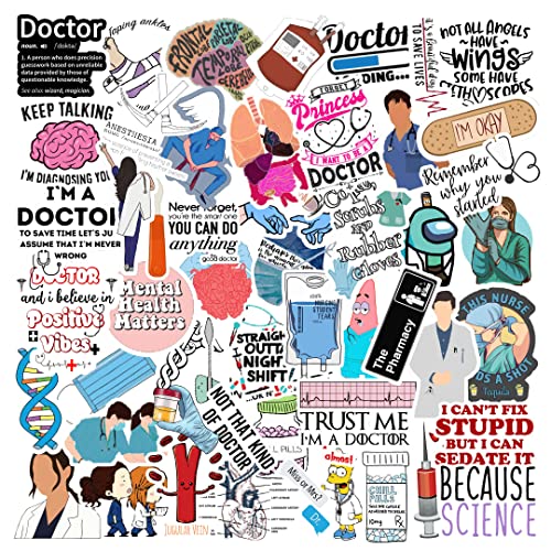 Image of CodersParadise 62-Piece Doctor Stickers Pack | Vinyl, Self-Adhesive Stickers for Laptop, Medical Professionals & Healthcare Workers