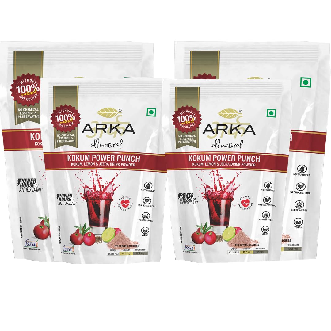 Arka All Natural 4 Pk Kokum Power Punch Health & Nutrition Drink Mix Caffeine Free Instant Mix Powder - 215g each