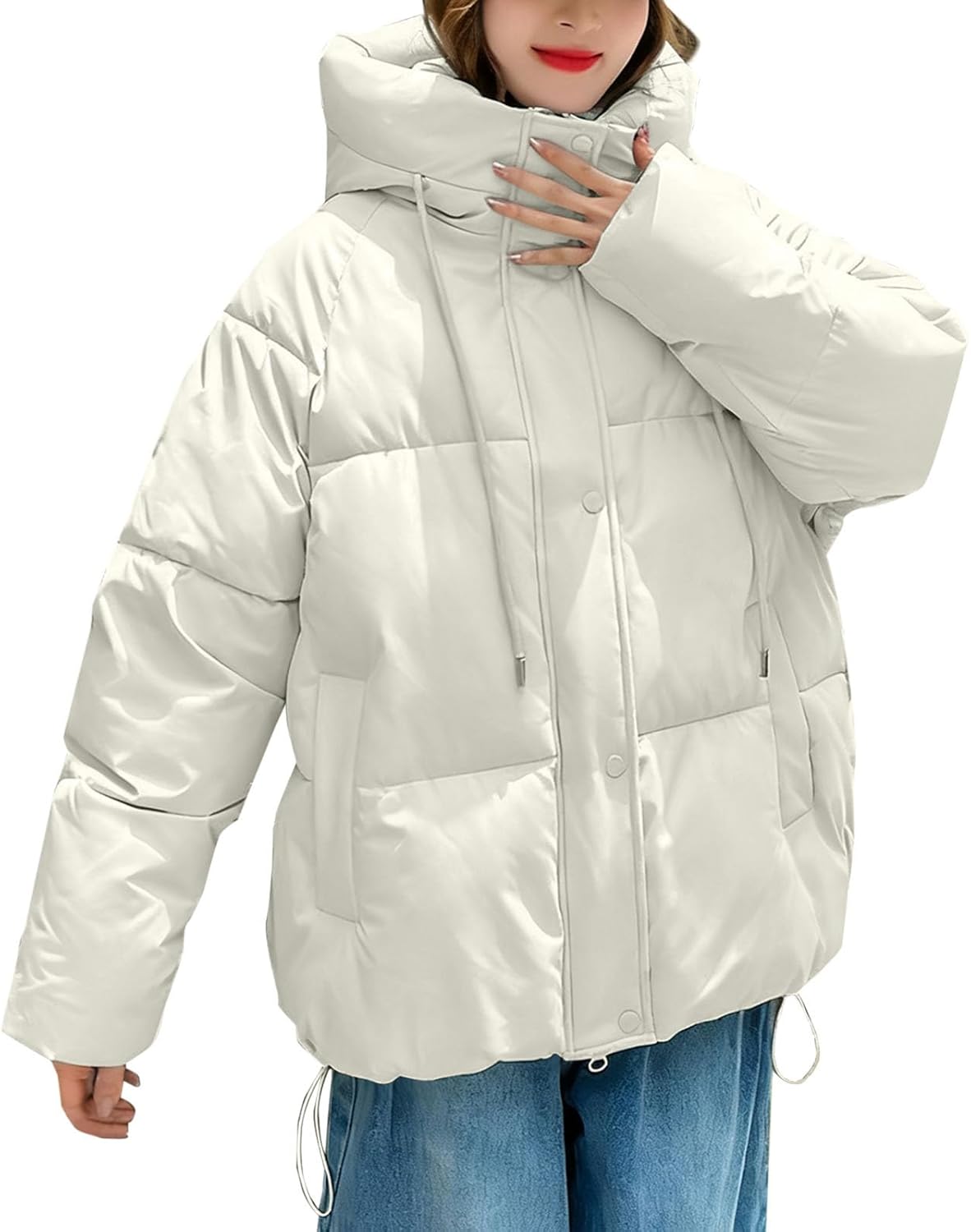 Women's Down Jackets & Parkas Oversized Padded Quilted Jackets Zipper Hooded Puffer Jacket Winter Trendy Overcoat