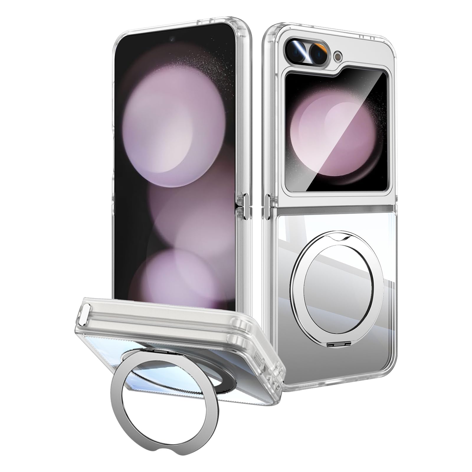 Vanki für Samsung Galaxy Z Flip 5 5G Hülle Kompatibel mit Mag-Safe mit Ständer Z Flip 5 Handyhülle Magnetisch mit 360°Ring Ständer Transparente Sturzschutz für Samsung z filp 5 schutzhülle (Weiß)
