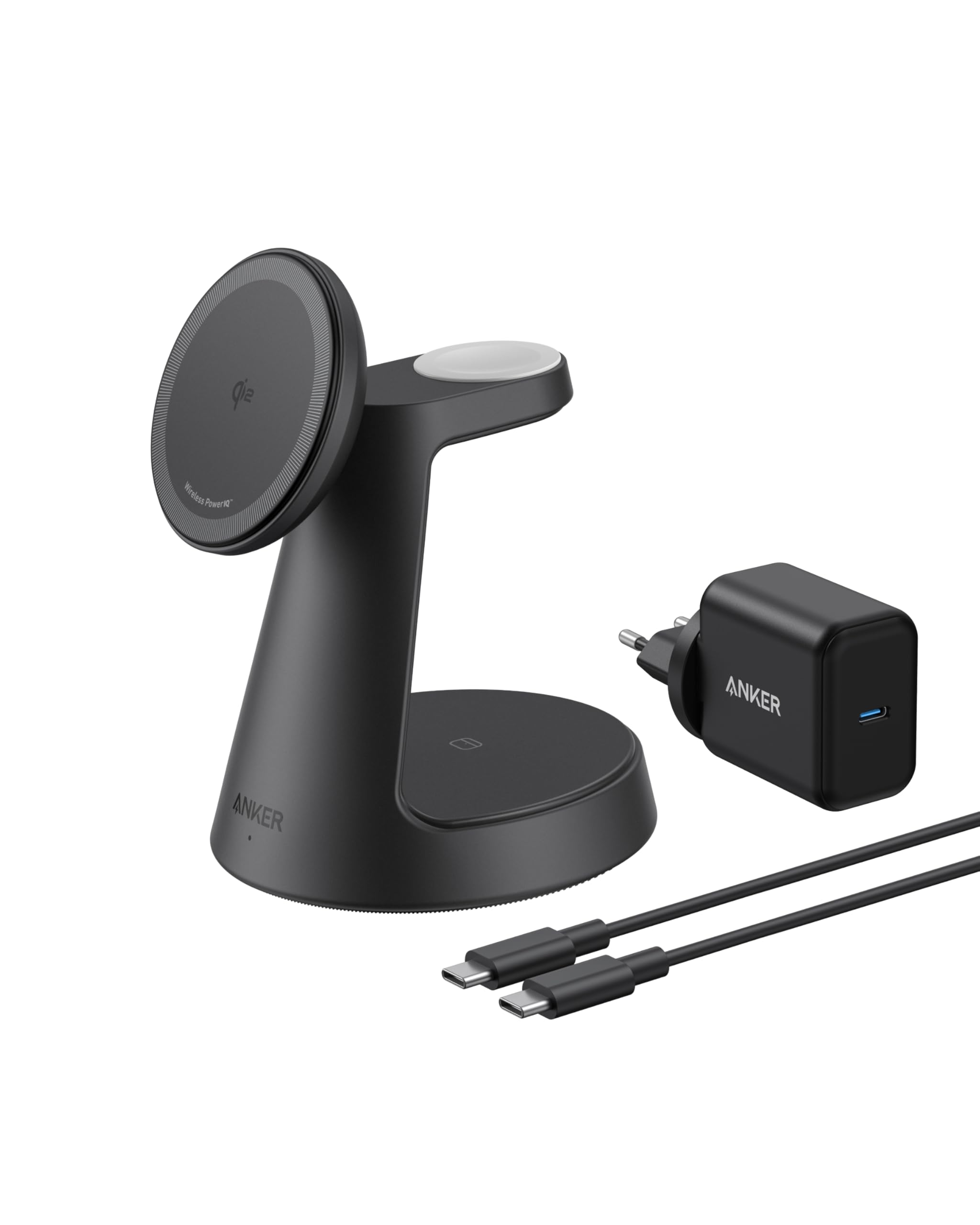 Anker MagGo 3-in-1 15W MagSafe kompatibles Ladegerät, iPhone Induktive Ladestation, Qi2-zertifiziert Wireless Charger für iPhone 17/16/15/14/13/12, Apple Watch, AirPods Pro und mehr (Adapter inkl.)