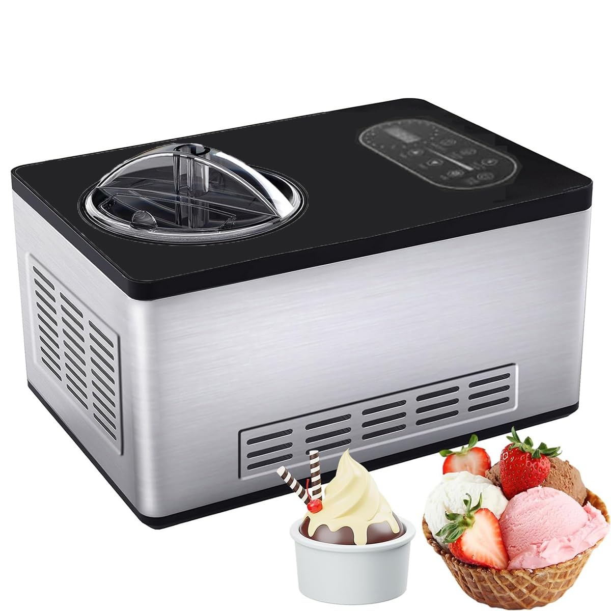 FHRKA Automatic Ice Cream Machine,1.5L Home Portable Electric Ice Blender Dessert Yogurt Sorbet Maker,with LCD Display