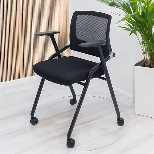 Miniatura 8 de Paquete de 2 sillas de oficina plegables con ruedas, respaldo de malla, brazos y portátiles, sillas de oficina plegables para silla de sala de Negro