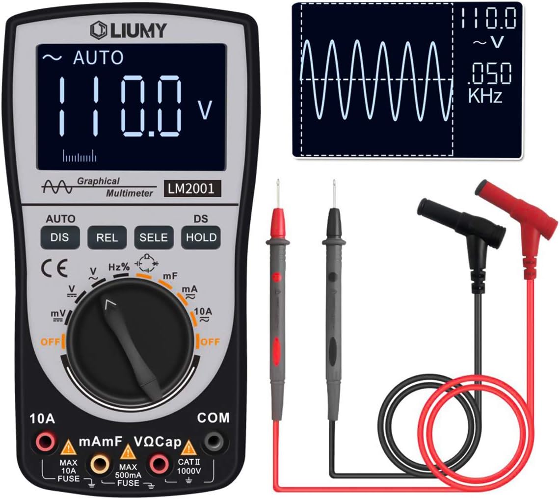 LM2001 Digital Oscilloscope Multimeter, LIUMY Mini-oscilloscope Automatic Waveform Multimeter, 4000-Count Automatic Range, 5KHz ~ 500KHz Frequency, Accurate Display AC/DC Waveform, Color Screen