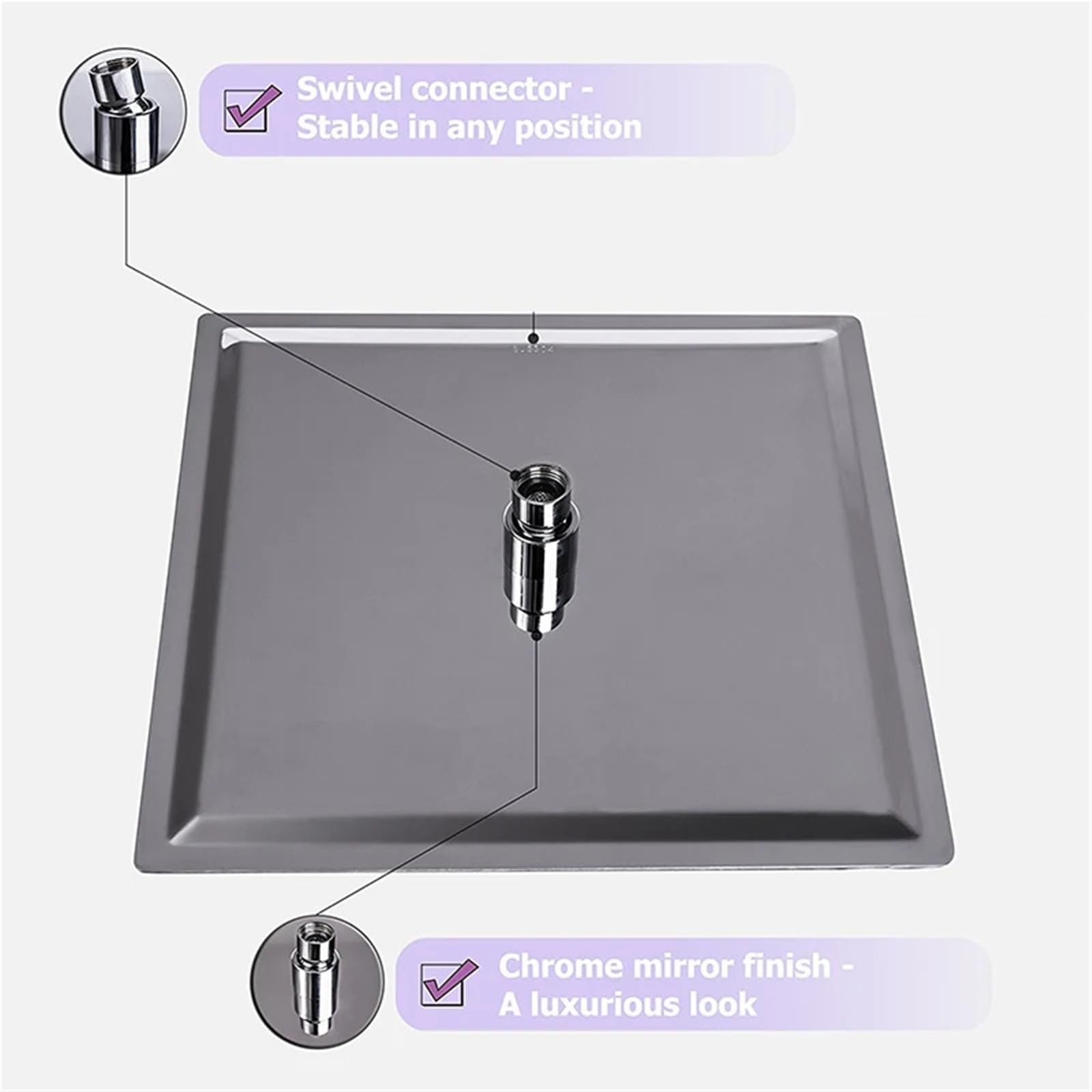 Cabezal De Ducha Cabezal de ducha de baño de 16 pulgadas con efecto lluvia grande, accesorio cuadrado de latón ultrafino.(12 LED Chrome)