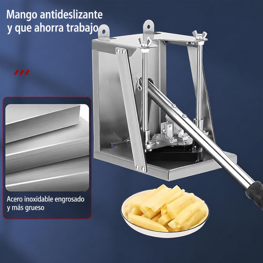 Cortador de Papas Fritas de Acero Inoxidable con 3 Cuchillas Intercambiables (10mm, 12mm, 14mm), Multifuncional