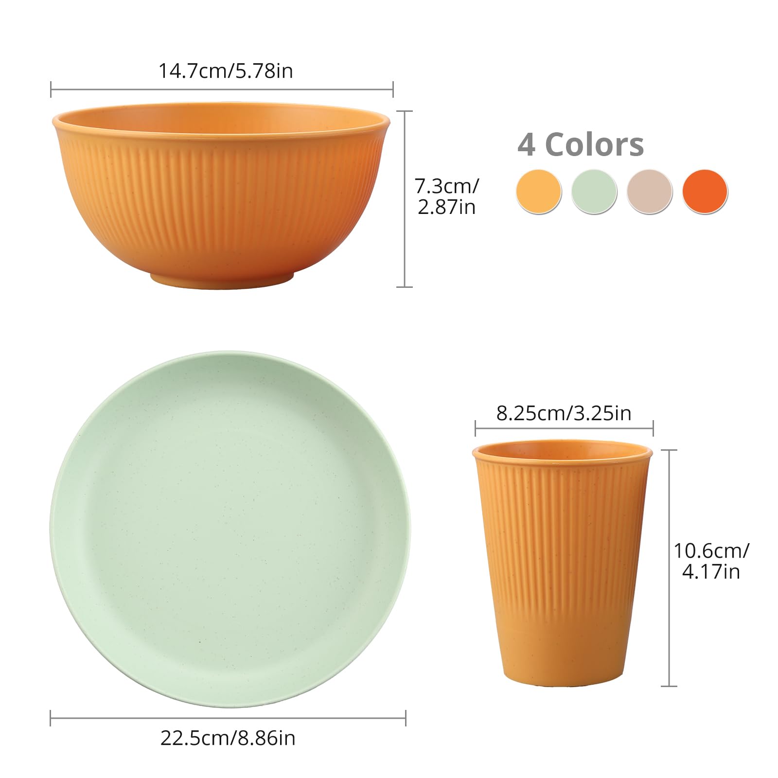 Tanice Juego de vajilla de plástico, 12 platos y cuencos para niños, platos de plástico para cocina y campamento al aire libre