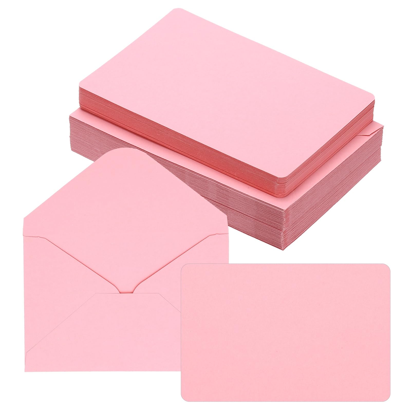 PATIKIL 10x15cm Blank Greeting Cards and Envelopes, 50Sets Half Fold Note Cards and Envelopes Folded Rounded Corner Cardstock Greeting Card for DIY Wedding Birthday Party Invitations, Pink
