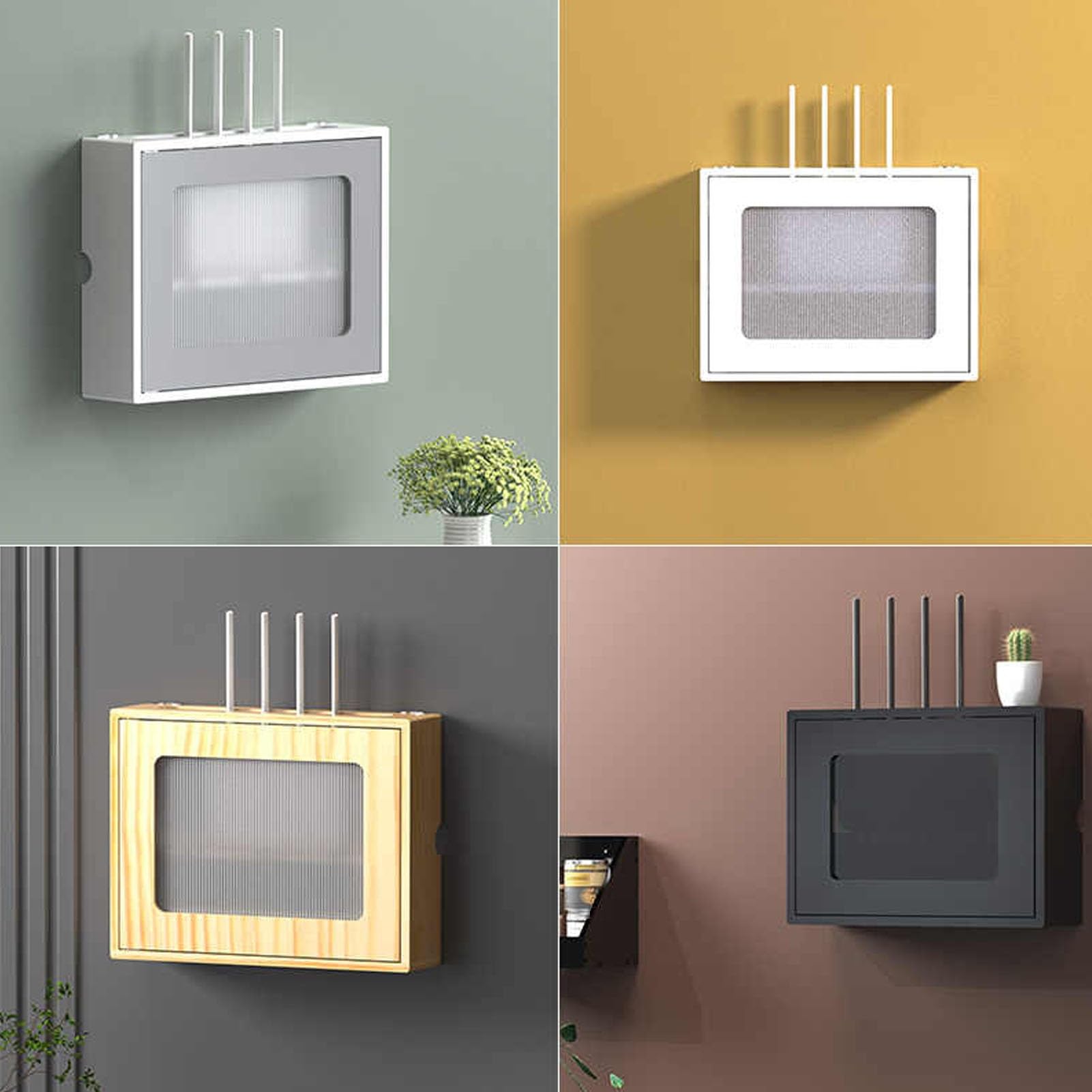 Wandmontierte WiFi-Aufbewahrungsbox, Router Ständer, Set Top Box, Steckdosenleistenschutz, Router Rack unter Kabel Versteckbox(Style 3,52.5x10x42.5cm)