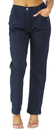 MYT Womens Side Elastic Waist Jeans Ladies Straight Leg Regular Fit Denim Pants All Waist Leg Sizes UK 10-24