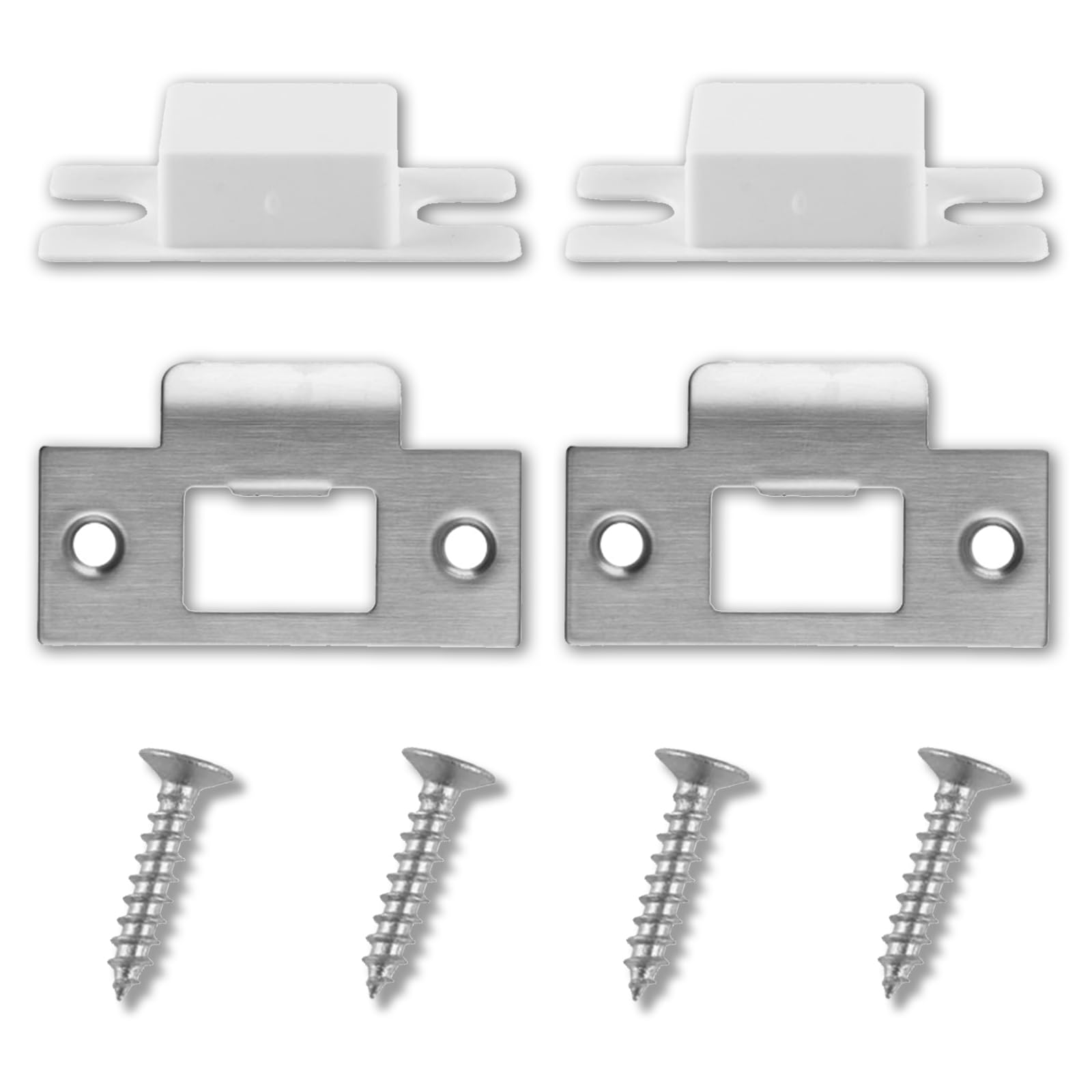 2PCS Stainless Steel Door Strike Plate - Door Latch Reinforcement Plates with Screws for Wood & Metal Door Jambs - Replacement Strike Plate Kit (Silver)
