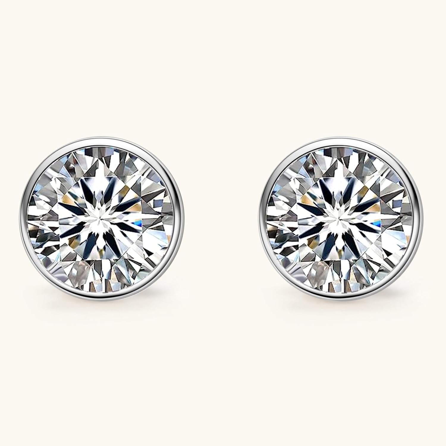 Moissanite Stud Earrings, 0.5CT-2CT D Color VVS1 Brilliant Round Cut 925 Sterling Silver Bezel Earrings for Women or Men - Image 8