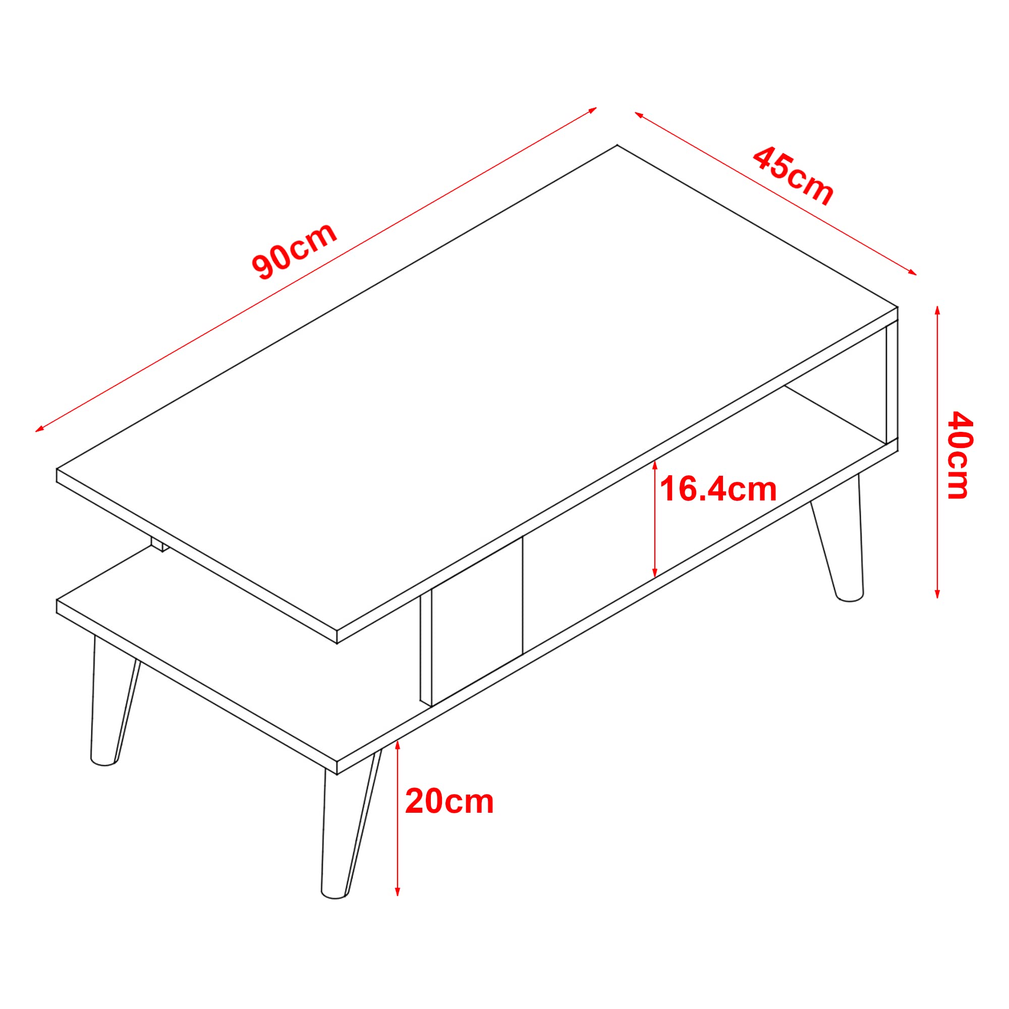 en.casa] Salontafel voor de woonkamer, tijdloos design met opbergrek, rechthoekig, opbergruimte, spaanplaat, 90 x 50 x 41 cm, wit, betoneffect
