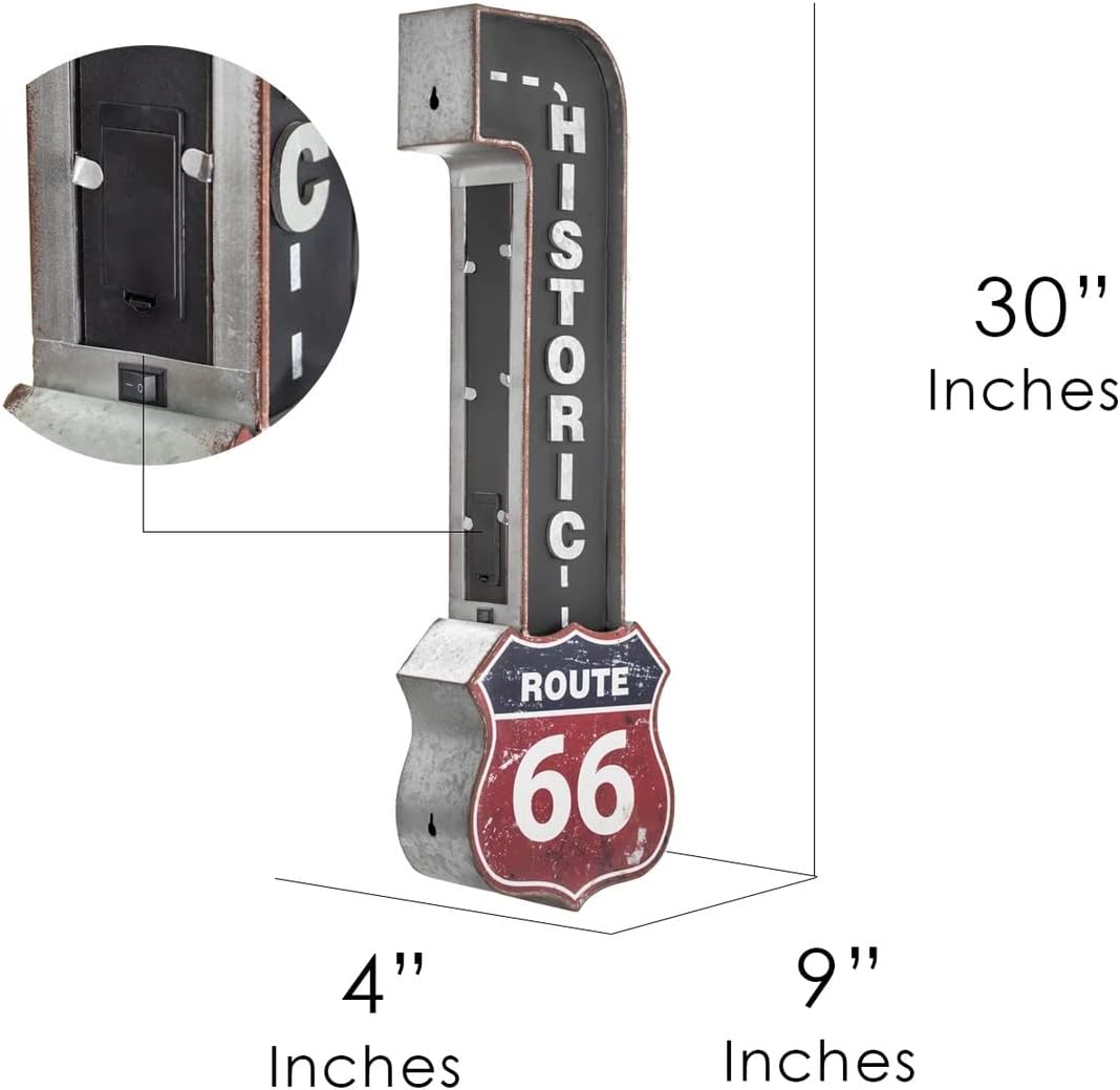 Route 66 Vintage Inspired Double-Sided Marquee LED Sign Retro Wall Decor for the Home, Game Room, Bar, Man Cave, Garage, or Bedroom (30" x 9" x 4")