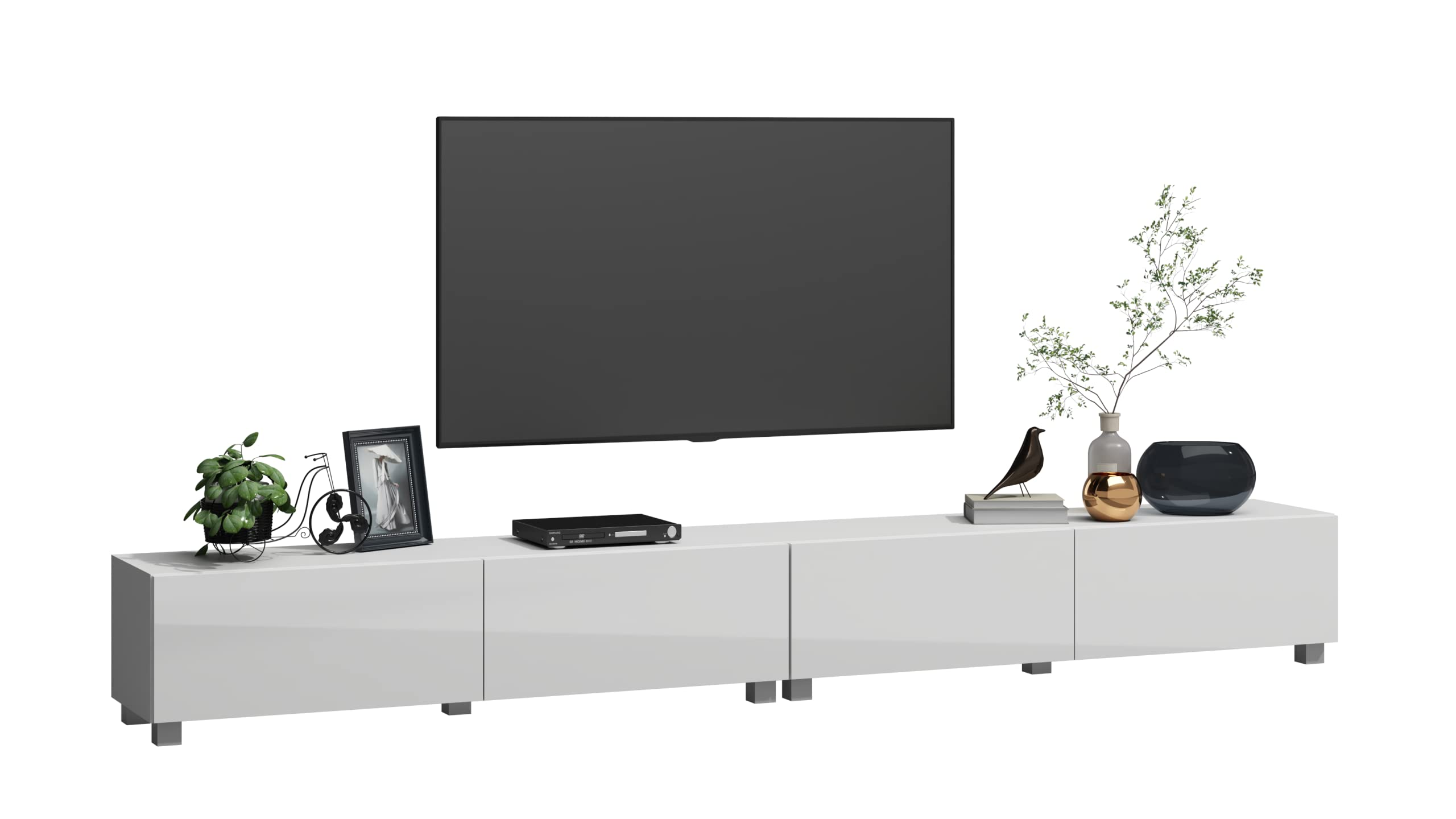 4housedesign® Mobile TV | Mobile Soggiorno Moderno | Mobile Sotto Tv, Camera Da Letto, Mobile Salotto Tv 55 Zoll - Mobili Soggiorno bianco lucido 240cm