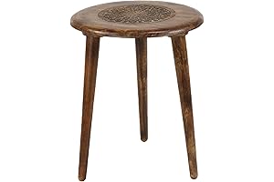 Exquisite Floral Mango Wood Side Table - A Timeless Piece