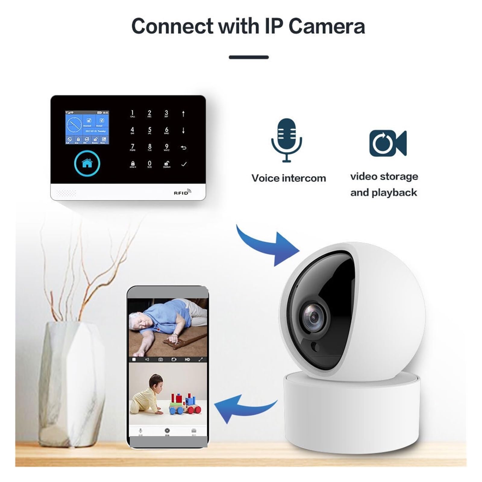 Sistema di Allarme di Sicurezza Domestica, di Allarme for la Sicurezza antifurto Domestica 433 MHz gsm Allarme Wireless Tuya Smart House App Control(Set 4)