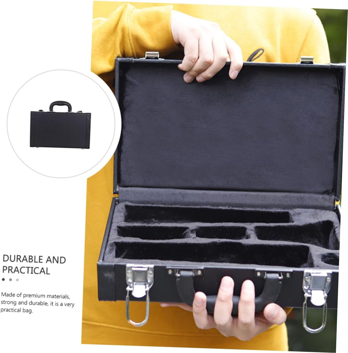 SOLUSTRE Hard Shell Black Clarinet Case with Carry Handle High-density Impact Resistant Musical Instrument Storage Box for Travel and Playing Safeguard