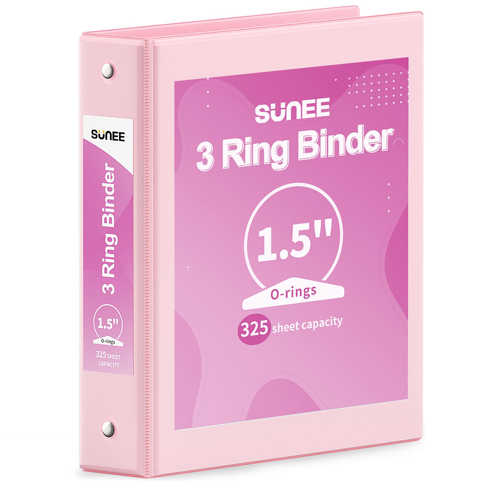 SUNEE 3 Ring Binder 1.5 Inch 1 Pack, Clear View Binder Three Ring PVC-Free (Fit 8.5x11 Inches) for School or Office Supplies, Pink