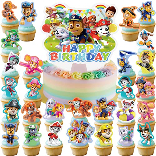 Dog Patrol Party Cake Topper 30Pcs Puppy-Themed Birthday Party Supplies Cartoon Cupcake Toppers Decorations For Children #TOP1