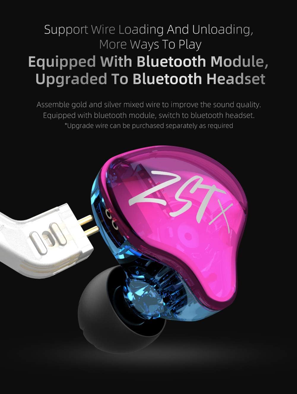 KZ ZST X in-Ear Monitors, Upgraded Dynamic Hybrid Dual Driver ZSTX Earphones, HiFi Stereo IEM Wired Earbuds/Headphones with Detachable Cable for Musician Audiophile (with Mic, Cyan)