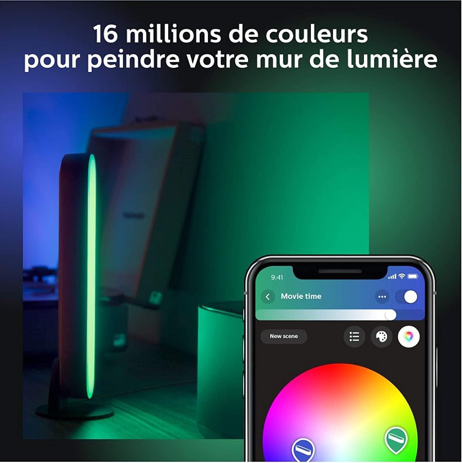 Philips Hue Play White and Color Ambiance LED Barre Lumineuse Connectée, Pack Simple, Noir, Compatible Alexa, Google Assistant, Apple HomeKit