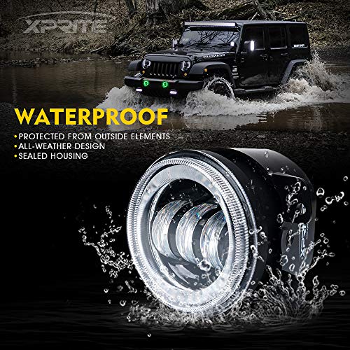 image for Xprite Fog Lights w/Green Halo Ring Angle Eye DRL, 4 Inch Foglights Co