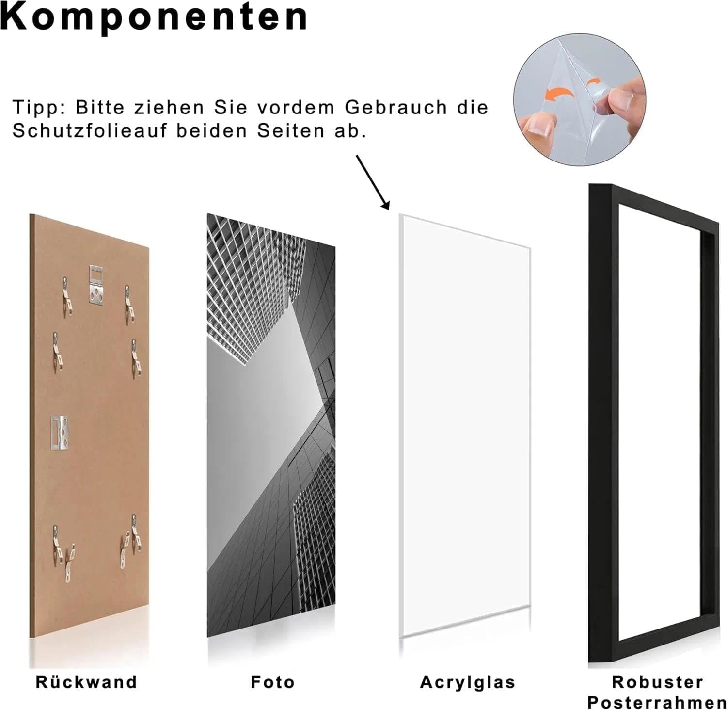VIOLABBEY Bilderrahmen A2 Schwarz, A2 Foto Rahmen, Picture Frame 42x59.4 cm für horizontale oder vertikale Wandmontage