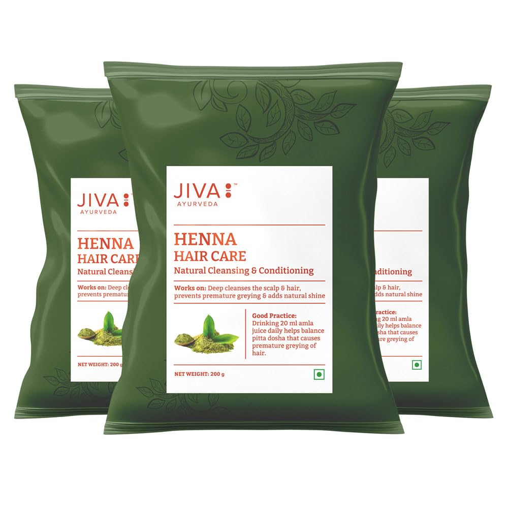 Jiva Ayurveda Henna Powder for Hair & Conditioner For Deep Cleansing -200gm (Pack of 3)