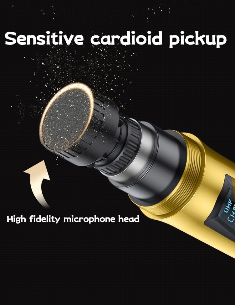 Handheld Wireless Microphone, Can imitate 4 types of sounds, 2Gold Handheld UHF Microphone,200Ft, Handheld Wireless Mic for large stage Singing Karaoke Wedding Party Speech Church Class Use PA System - Image 8