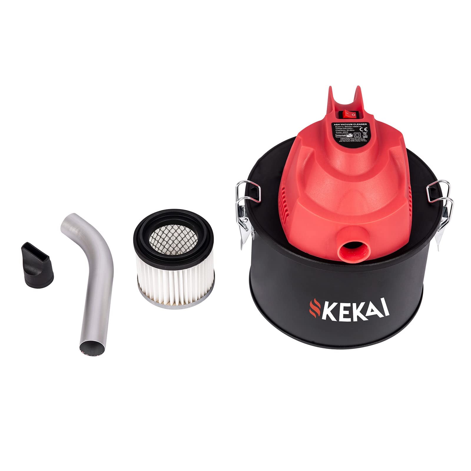 Kekai Aspirador de Cenizas Compacto 4 litros Adriano 600W Filtro HEPA Lavable y Tubo de Aluminio Curvado
