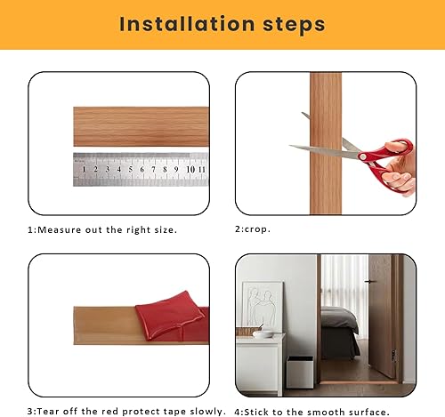 Miniatura 6 de Tira de transición de suelo autoadhesiva para pisos de vinilo plano con respaldo fuerte, 1.6 in, 10 pies, grano de madera marrón