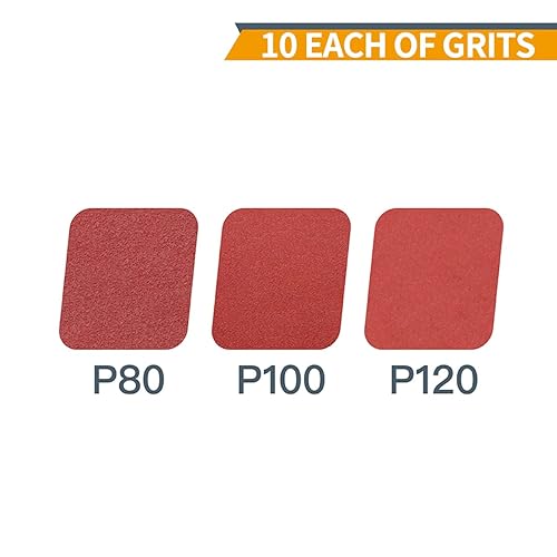Vista 10 de POWERTEC 60 discos de lijado PSA de 5 pulgadas, 10 de cada uno de 60, 80, 100, 120, 180, 240 granos, papel de lija autoadhesivo surtido para paneles