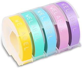 Welabel 5X Compatible for Dymo Omega Embossing Tape Plastic 3D Label Tape Work with Dymo Junior S0717930 S0717900 1540 Motex E-101 E-202 E-303 Label Maker, Light Yellow/Blue/Green/Pink/Purple